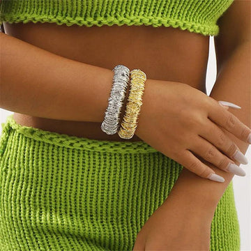 New French Vintage Brushed Metal Cuff Bracelets For Women - Punk Style Personality Jewellery Travel Party Gift